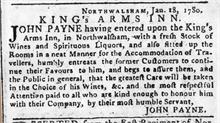 Advert for the King's Arms Hotel which appeared in the Norwich Mercury on Saturday, Jan 22nd., 1780.