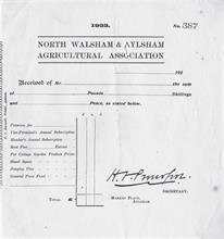 Blank receipt from North Walsham and Aylsham Agricultural Association.