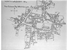 Enclosure Map of North Walsham, 1814. By this time, most of the market stalls had been replaced by brick buildings.