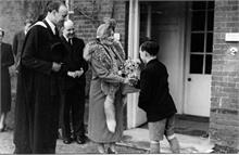Presentation of boquet to Queen Elizabeth on her visit to Paston Grammar School