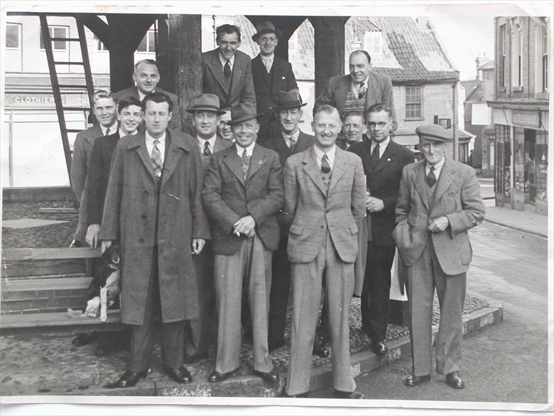 Photograph. Annual Butcher's Outing before the Market Cross (North Walsham Archive).