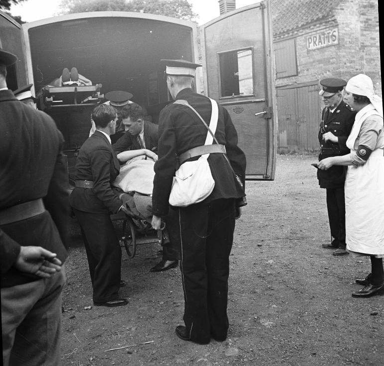 Photograph. ARP exercises in Cross Keys Yard, North Walsham (North Walsham Archive).