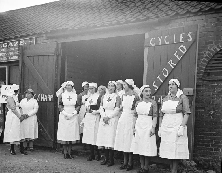 Photograph. ARP exercises in Cross Keys Yard, North Walsham (North Walsham Archive).