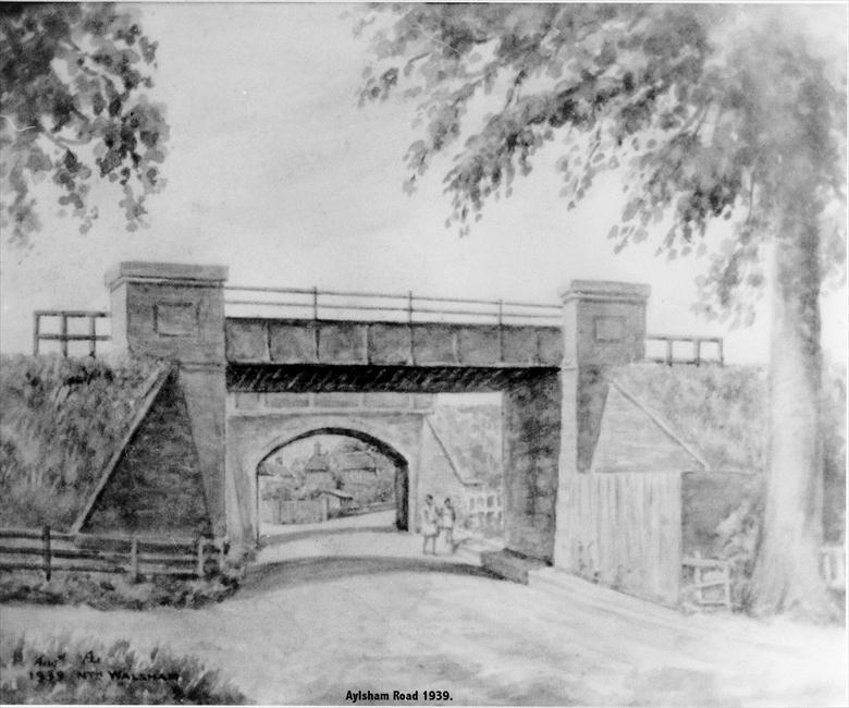 Photograph. Aylsham Road Bridges, looking north, 1939 (North Walsham Archive).