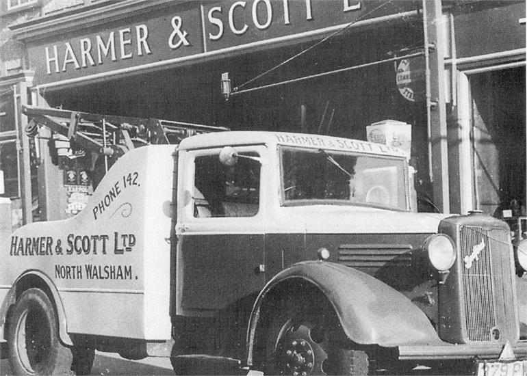 Photograph. Bedford Breakdown Truck at Harmer and Scott's Garage on the Norwich Road. c1950. (North Walsham Archive).