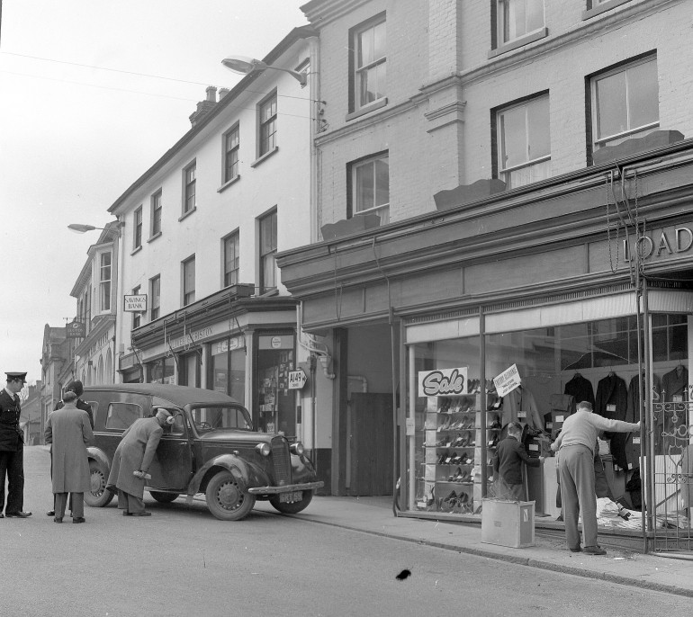 Photograph. Broken Window at Loads & Sons (North Walsham Archive).