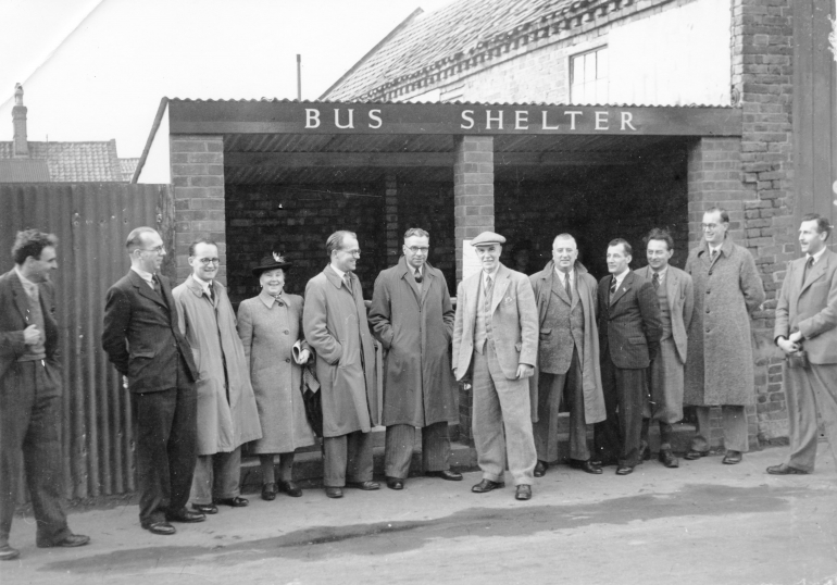 Photograph. Town Council opening bus shelter - Yarmouth Rd c1950 (North Walsham Archive).