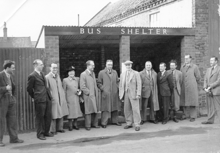 Town Council opening bus shelter - Yarmouth Rd c1950 (North Walsham Archive) Photograph. Town Council opening bus shelter - Yarmouth Rd c1950 (North Walsham Archive).