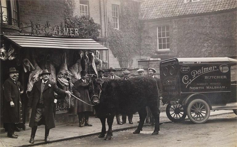 Photograph. C Palmer - Butcher, Market Street, North Walsham. (North Walsham Archive).