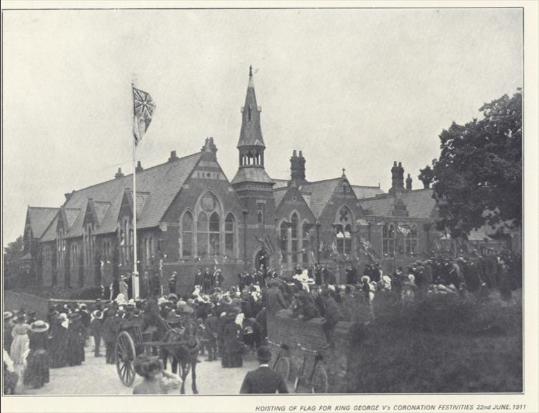 Photograph. Celebration of Coronation of George Vth 1911 at Manor Road School. (North Walsham Archive).