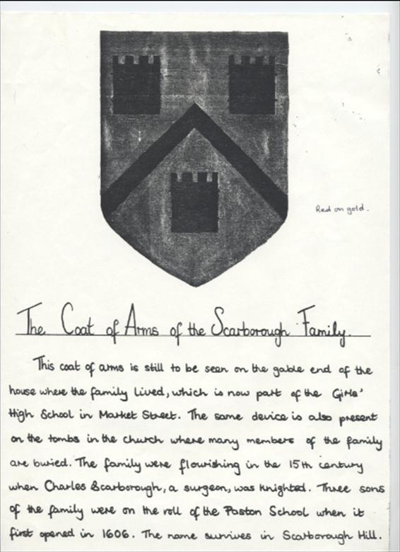 Photograph. The Coat of Arms of the Scarborough Family (North Walsham Archive).
