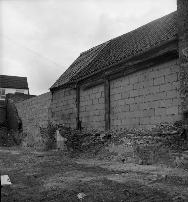 Photograph. Demolition of buildings on corner of Mundesley Road and Vicarage Street (North Walsham Archive).