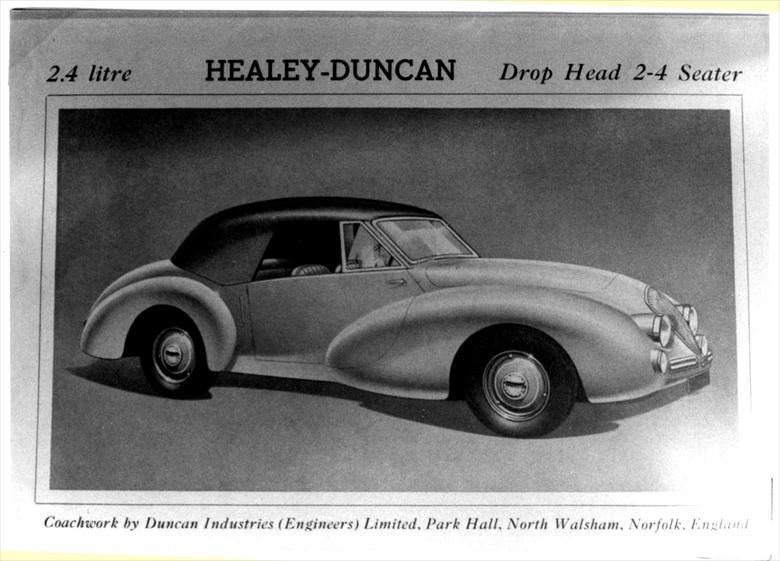 Photograph. Duncan Industries (Engineers) Ltd. Park Hall, New Road, North Walsham. Healey-Duncan 2.4 litre drop head (North Walsham Archive).
