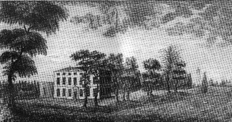 Photograph. An etching of Westwick House, "The Seat of John Berney Petre, Esq.", published in November 1779 by M.Booth of Norwich. (North Walsham Archive).