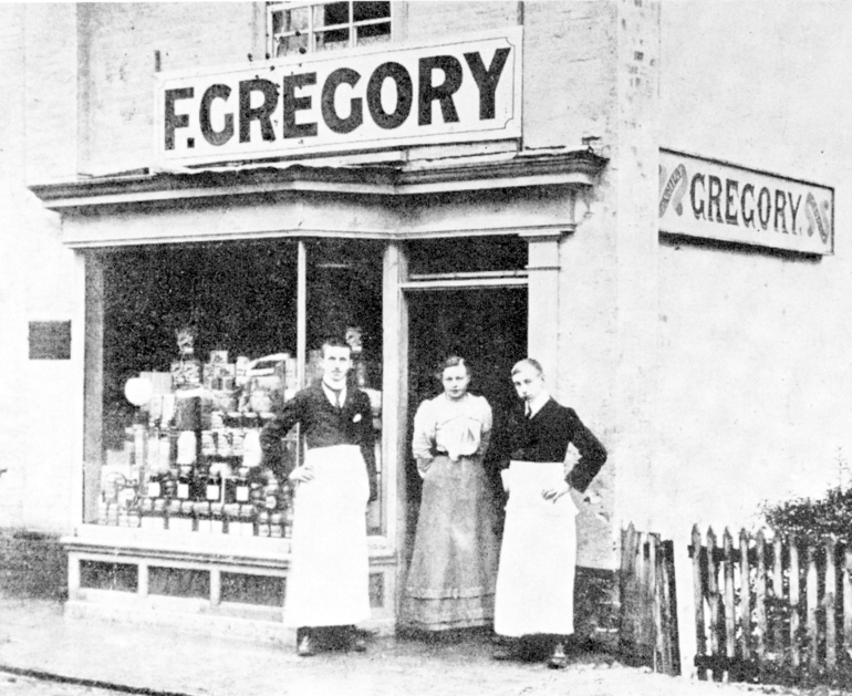 Photograph. F. Gregory Grocery shop on King's Arms Street (North Walsham Archive).