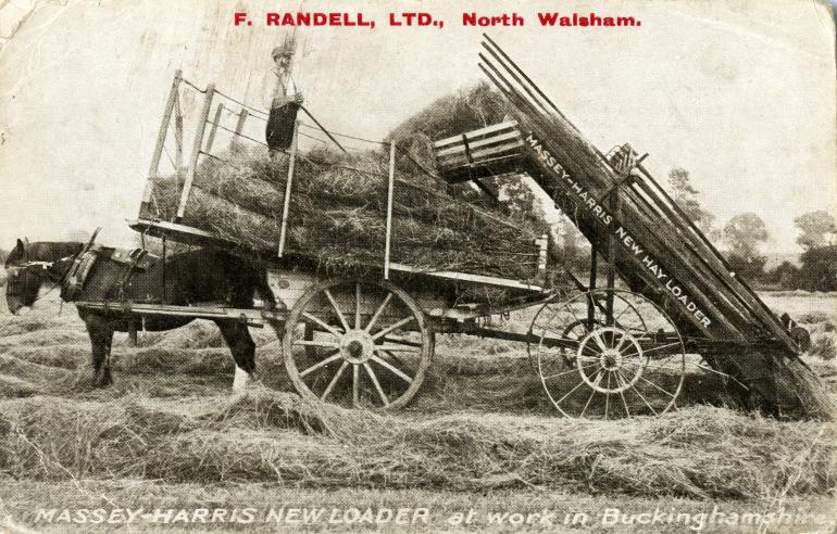 Photograph. F. Randell Ltd. Postcard of Massey-Harris New Loader at work in Buckinghamshire (North Walsham Archive).