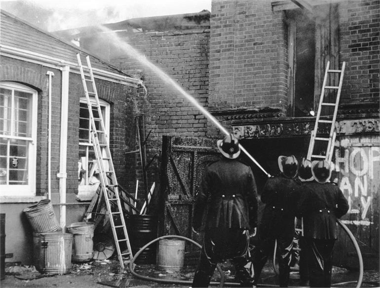 Photograph. Fire at F. Randell Ltd. 9th February 1976. (North Walsham Archive).