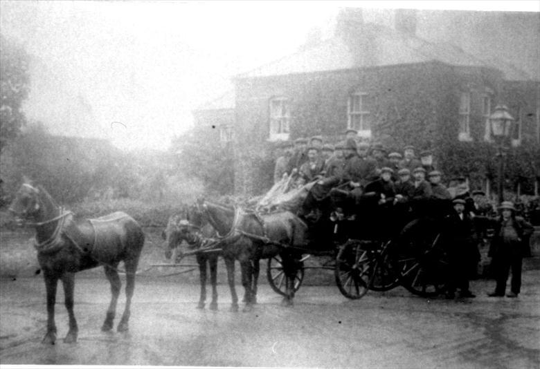 Photograph. Horse bus on Grammar School Road/ Yarmouth Road Junction. (North Walsham Archive).