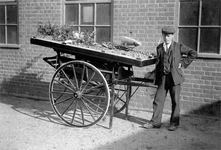 Photograph. Jack Hall with handcart. Jack had a market garden in Catspit Lane (North Walsham Archive).