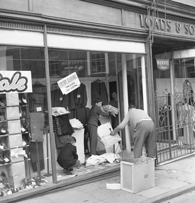 Photograph. Loads & Sons Broken Window (North Walsham Archive).