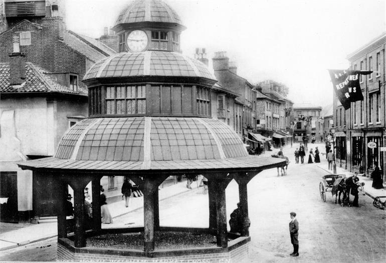 Photograph. North Walsham Market Cross and Market Place 1900 (North Walsham Archive).
