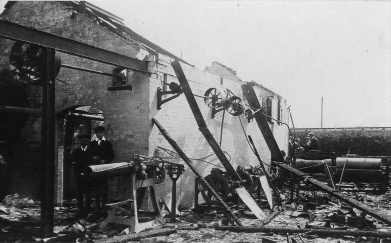 Photograph. North Walsham Steam Laundry, Laundry Loke, after the fire of 1906 (North Walsham Archive).
