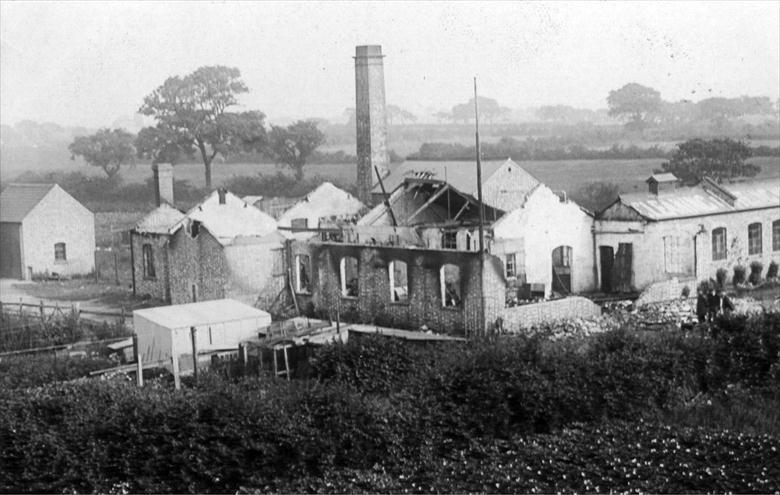Photograph. North Walsham Steam Laundry, Laundry Loke, after fire of 1906 (North Walsham Archive).