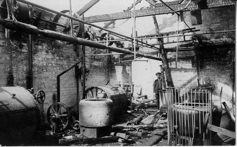 Photograph. North Walsham Steam Laundry, Laundry Loke after the fire of 1906 (North Walsham Archive).