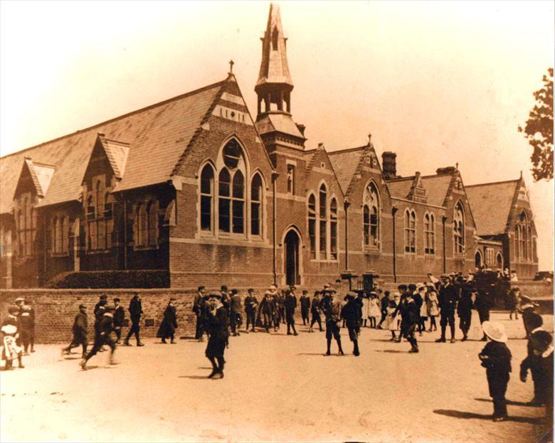 Photograph. The "Penny School", Manor Road, North Walsham. Built by Robinson Cornish, opened in 1874. (North Walsham Archive).