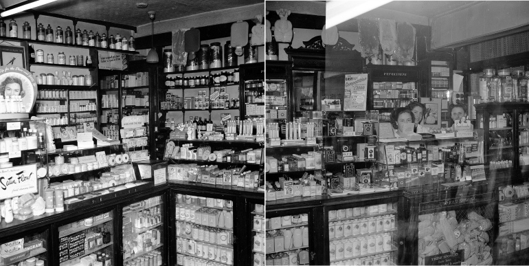 Photograph. R. E. R. Ling, chemist, North Walsham Market Place. 1952. (North Walsham Archive).