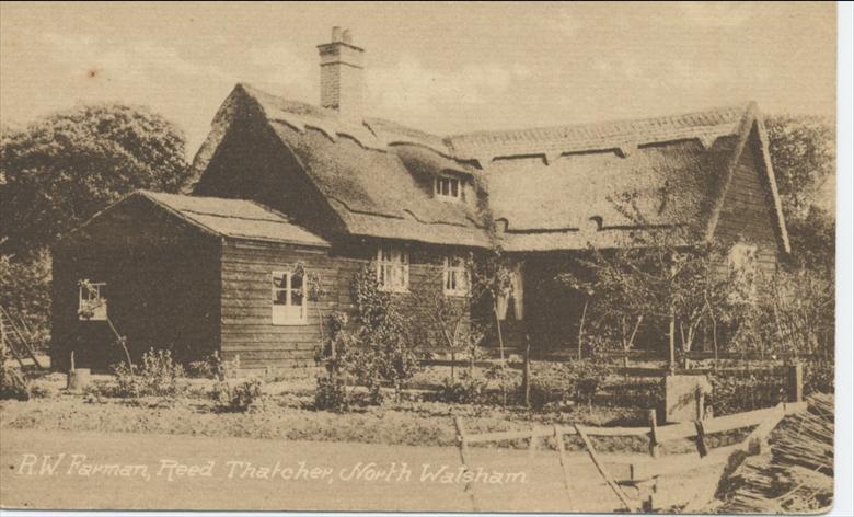 Photograph. R.W.Farman's reed thatching premises in converted army hut after 1914 ...18 war. (North Walsham Archive).