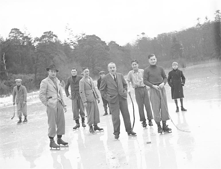 Photograph. Skating on Captain's Pond in Westwick c1937. (North Walsham Archive).