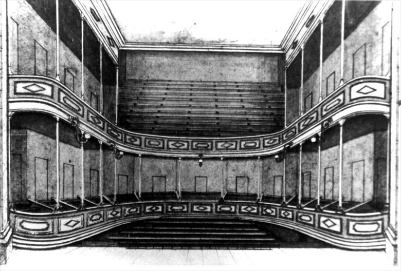 Photograph. Sketch showing auditorium of Fisher's Theatre, North Walsham (North Walsham Archive).