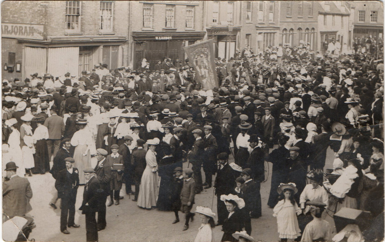 Photograph. Unknown town event in North Walsham Market Place (North Walsham Archive).