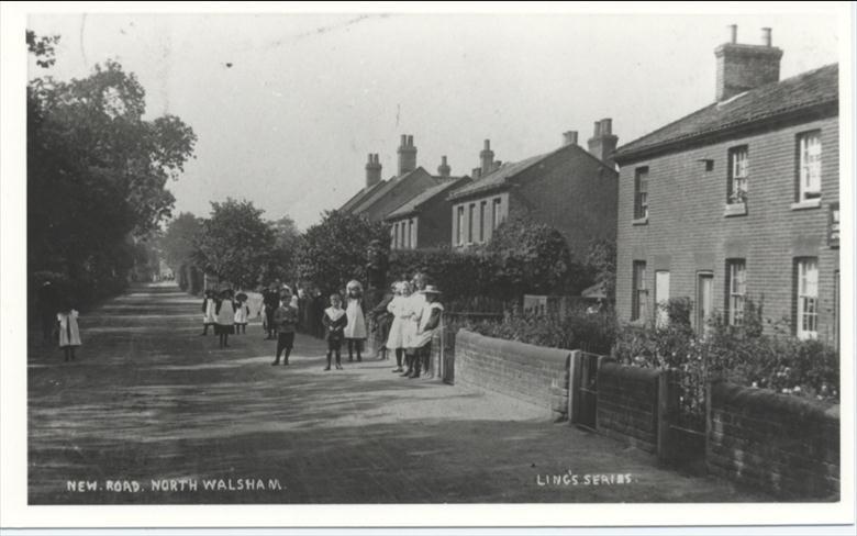 A view of New Road in 1911 (North Walsham Archive) Photograph. A view of New Road in 1911 (North Walsham Archive).
