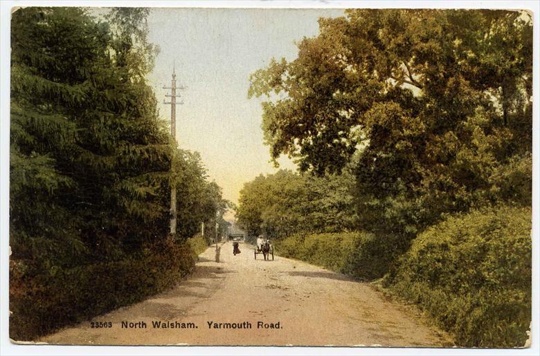 Photograph. Yarmouth Road, North Walsham, looking north towards the town. (North Walsham Archive).